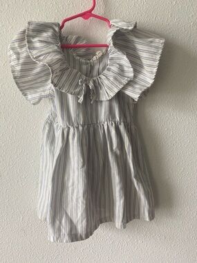 Jessica Simpson Blue-and-White Striped Ruffle Collar Dress